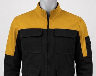 Mandalorian Inspired Jacket | The Mandalorian Cosplay Jacket | Star Wars Black & Yellow Tactical Sci-Fi Jacket | Bounty Hunter Costume Coat