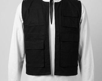 Star Wars Han Solo Black Utility Vest with White Shirt | Premium Cosplay Replica | A New Hope Costume Set
