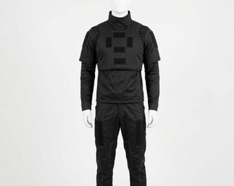 Black Tactical Sci-Fi Flight Suit | Futuristic Cosplay Costume Set | Space Trooper Uniform | Cyberpunk Combat Outfit | Halloween & Comic Co