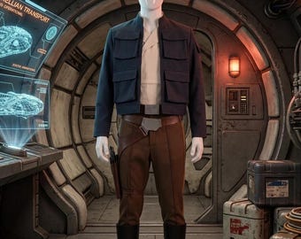 Star Wars Smuggler Cosplay Costume | Han Solo Inspired Outfit | Outer Rim Scoundrel Jacket, Shirt, Pants & Holster Belt Set | Sci-Fi Convent