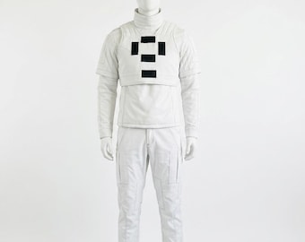 Sci-Fi White Costume Suit, Futuristic Cosplay Outfit, Space Cadet Galactic Warrior Uniform, Full Set with Vest and Cargo Pants for Halloween
