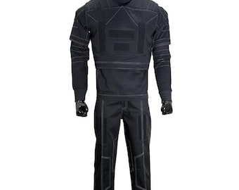 All Black Tactical Bounty Hunter Flight Suit – Sci-Fi Cosplay Jumpsuit Costume Uniform