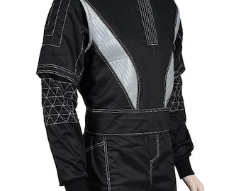 Black & Silver Tactical Bounty Hunter Flight Suit – Futuristic Sci-Fi Cosplay Jumpsuit Costume