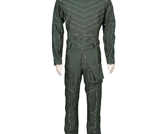 Olive Green Tactical Flight Suit Cosplay Costume – Futuristic Bounty Hunter Utility Jumpsuit