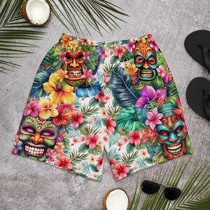 Tropical Tiki Performance Shorts – Built for Motion. Inspired by the Islands. Hawaiian Tiki Print Workout Shorts