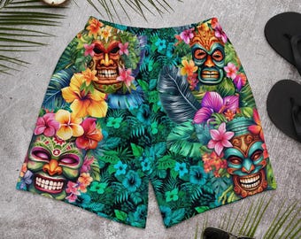 Tropical Tiki Performance Shorts – Built for Motion. Inspired by the Islands. Hawaiian Tiki Print Workout Shorts