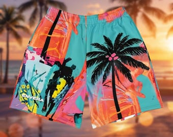 Pantalones cortos deportivos largos – Diseño Neon Palm Riot