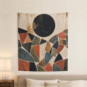 Black Sun Angular Landscape Large Wall Tapestry