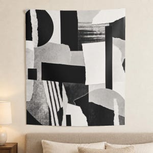 Black Angular Circle Collage Large Wall Tapestry