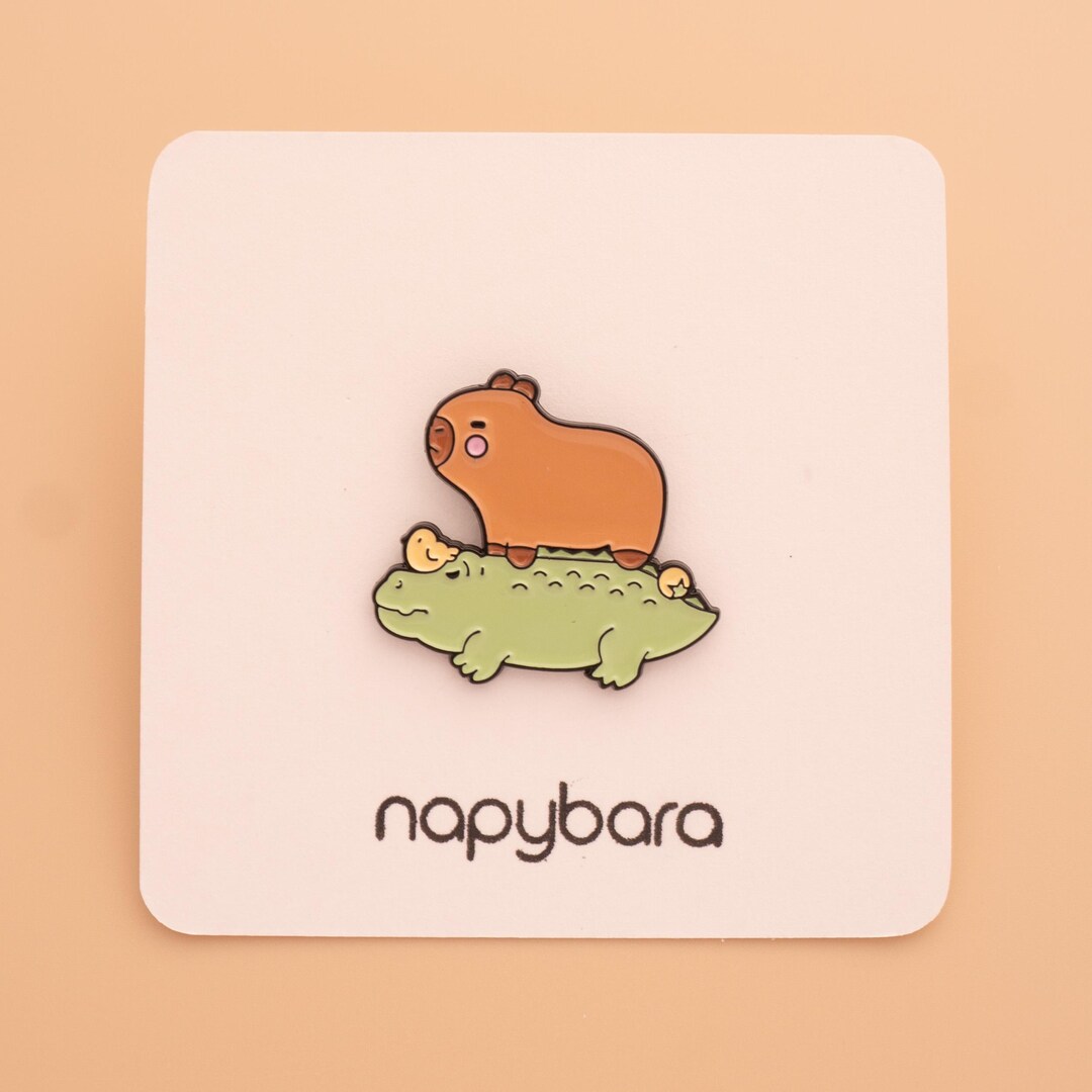 Capybara on Crocodile Pins, Kawaii Enamel Pin Badge - Etsy