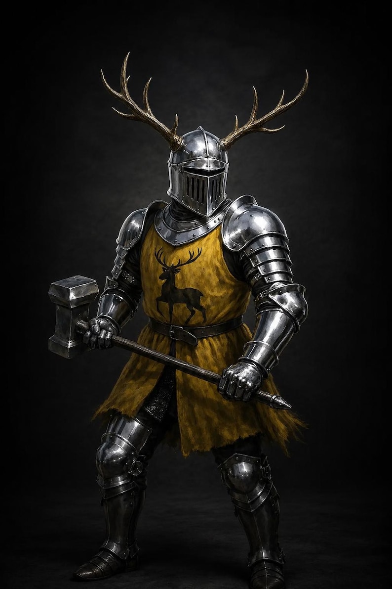 Stag Knight Handmade Stag Knight Armor Set, Antler Helmet, Gothic Steel Full Plate ...