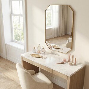 Geometrischer Kosmetikspiegel, Goldrechteck-Badezimmerwanddekor