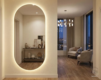 Specchio a figura intera con LED, specchio da parete retroilluminato, decorazione moderna per l'ingresso.
