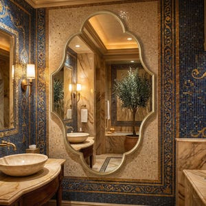 Gold Brass Scalloped Mirror, Ornate Moroccan Wall Decor, Luxury Statement Piece image 1