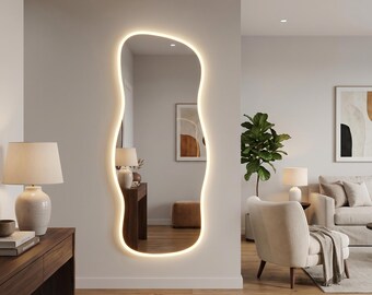 LED Full Length Wall Mirror, Irregular Backlit Entryway Decor