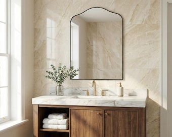 Arched Bathroom Mirror, Curved Top Vanity Mirror, Black Wall Mirror Decor