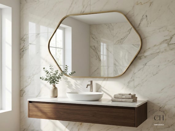 Horizontal Wall Mirror | Irregular Vanity Mirror for Over Sink