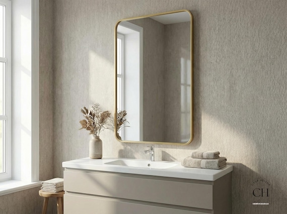 Rounded Rectangle Bathroom Mirror, Modern Soft Corner Vanity Wall Mirror