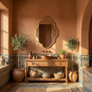 Gold Brass Scalloped Mirror, Ornate Moroccan Wall Decor, Luxury Statement Piece image 2