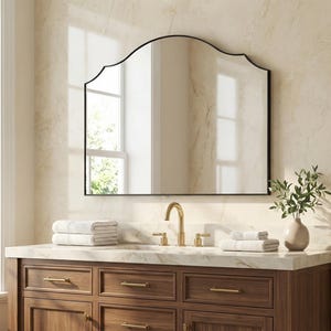 Miroir de salle de bain horizontal arqué, large coiffeuse dorée image 3