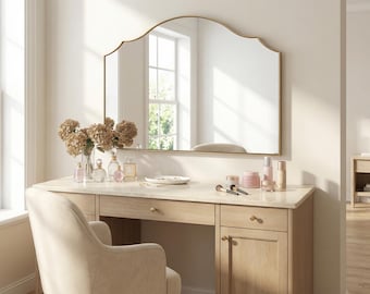 Miroir de coiffeuse arqué, décoration murale horizontale dorée pour chambre à coucher
