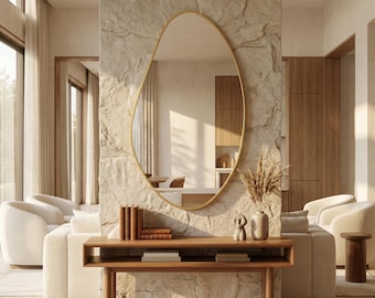 Asymmetrical Mirror, Irregular Oval Mirror, Organic Wall Decor, Pond Mirror
