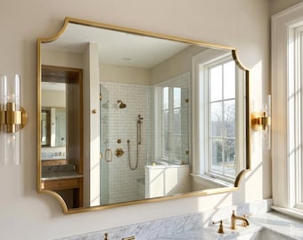 Miroir mural horizontal, grand miroir double pour salle de bain, miroir d'angle profilé, décoration moderne pour cheminée ou entrée de salle de bain