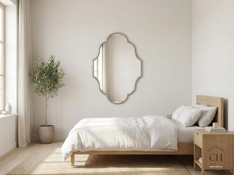 Gold Brass Scalloped Mirror, Ornate Moroccan Wall Decor, Luxury Statement Piece image 12