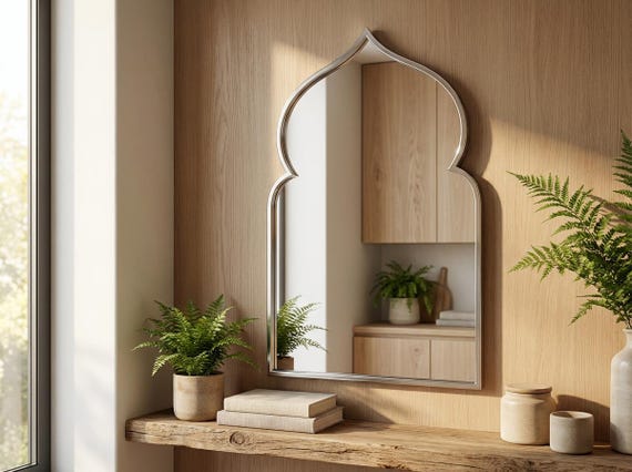 Moorish Arch Mirror, Moroccan Arabesque Wall Decor, Custom Size Vanity Mirror