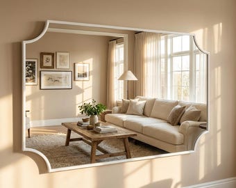 Miroir d'angle festonné large, cadre doré, miroir mural horizontal, décoration de salon
