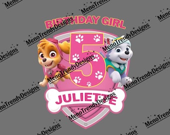 Custom Pink Dog Birthday Shirt Design, Girls 5th Birthday Digital Download