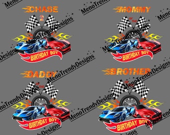 Race Car Birthday Shirt Design PNG, Family of the Birthday Boy Instant Digital Download