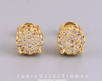 Handgemachte personalisierte Gold Quadrat Zirkon eingelegte Ohrstecker, Hip Hop Minimalist Ohrschmuck, 925 Sterling Silber Nadeln