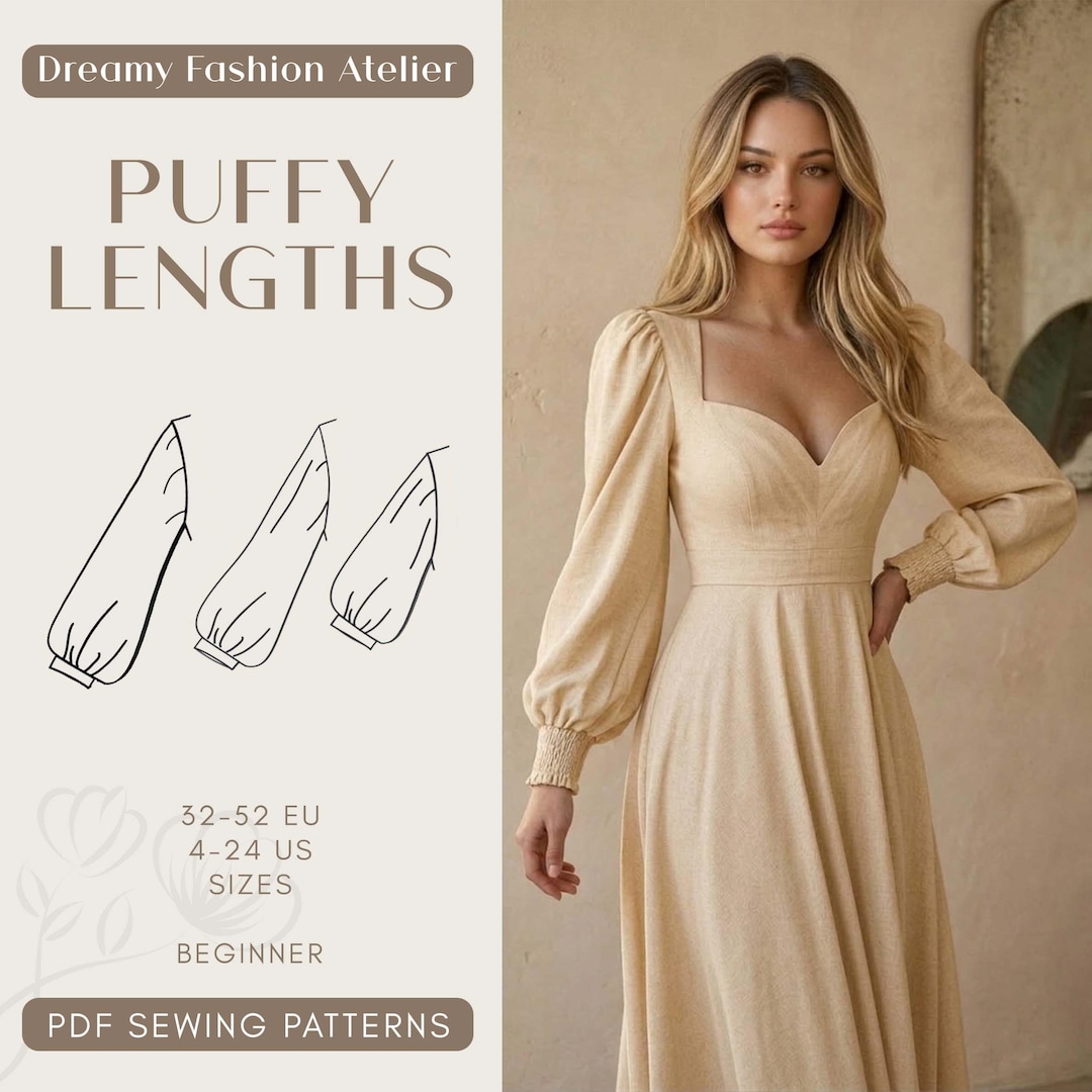Puff Sleeve Sewing Pattern Bundle | Bishop Sleeves Pattern Set of 6 ...