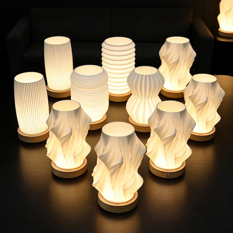 Cream Aesthetic Ripple Table Lamp – Water Wave Bedside Light With Dried ...