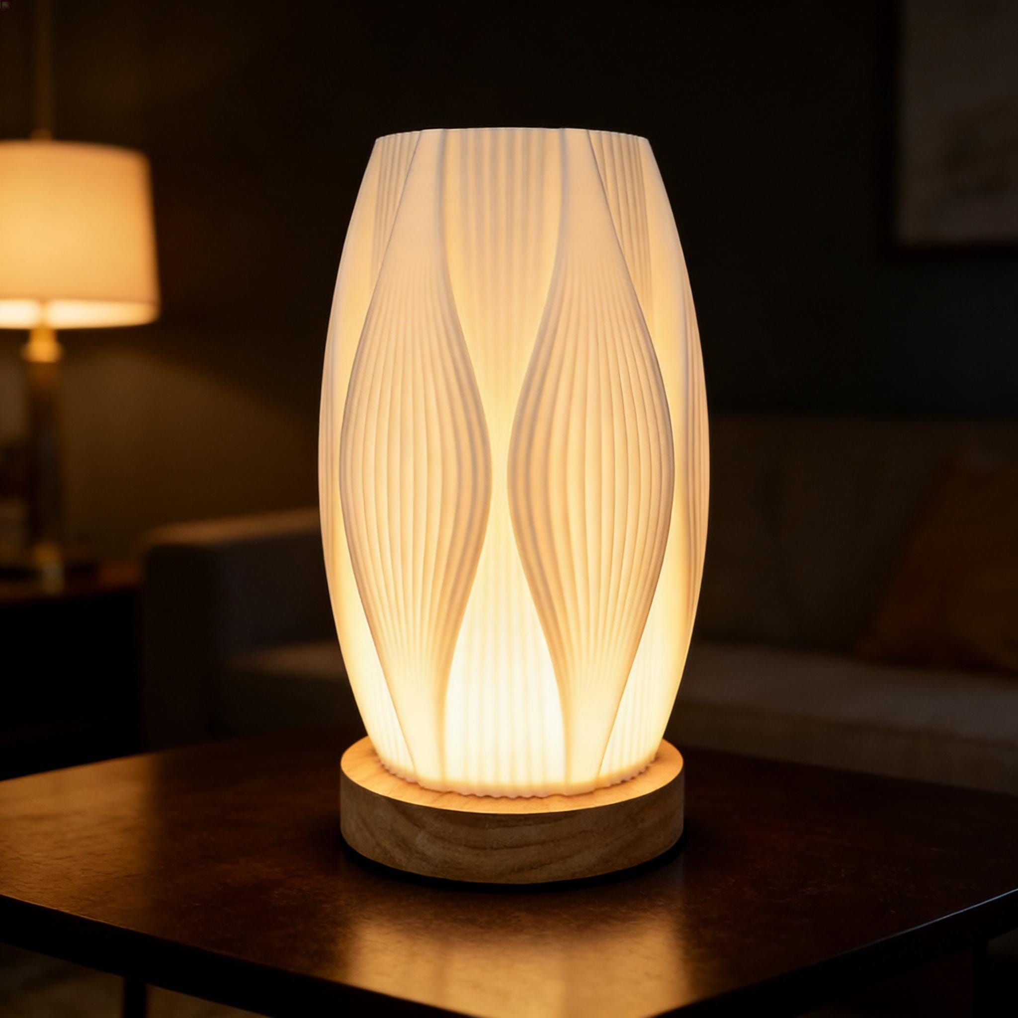 Cream Aesthetic Ripple Table Lamp – Water Wave Bedside Light With Dried ...