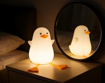Linda luz nocturna táctil de silicona con forma de patito, lámpara de noche recargable, lámpara de patito suave y saltarín, luz ambiental para dormitorio