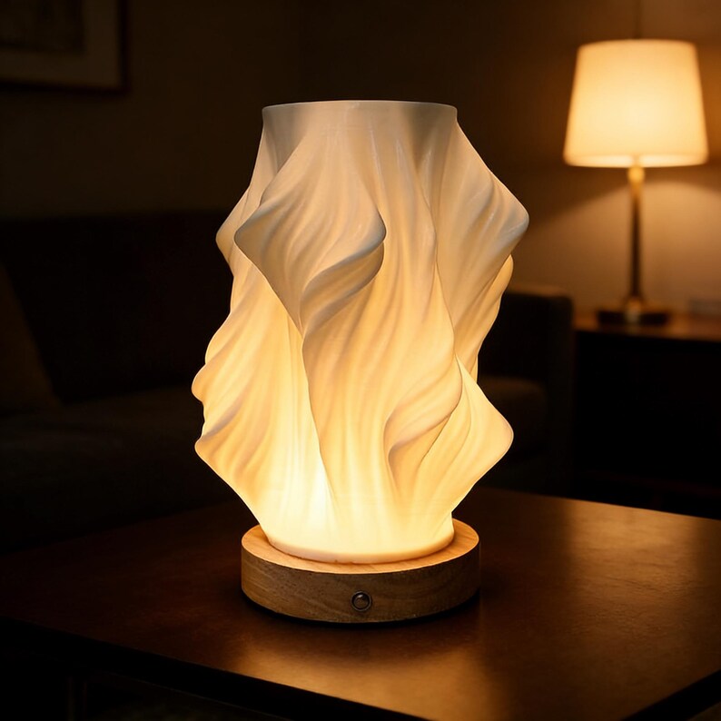Cream Aesthetic Ripple Table Lamp – Water Wave Bedside Light With Dried ...