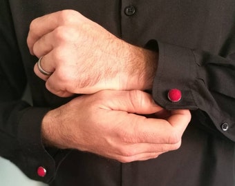 Bright red cufflinks, unusual cufflinks, statement cufflinks