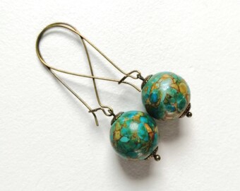 Autumnal earrings, multicolored earrings, boho bronze earrings