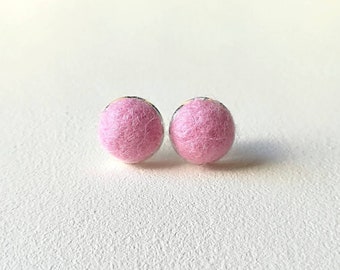 Baby pink studs, pink studs, felt jewellery, pink earrings,