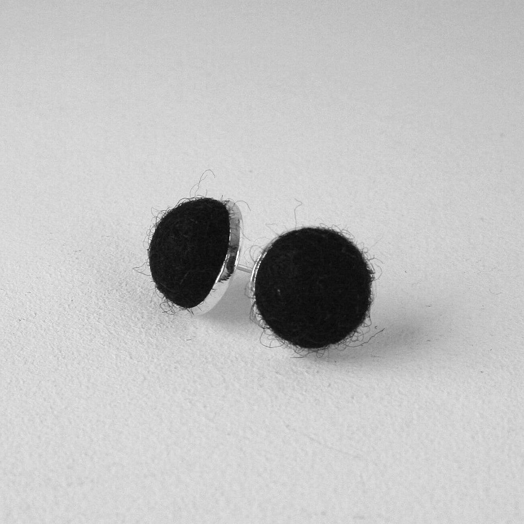 Black Stud Earrings Unusual Stud Earrings Felted Earrings Etsy