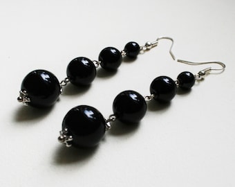 Long black elegant classic dangly earrings