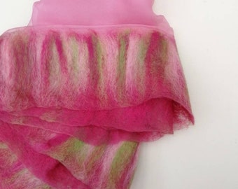 Bright pink silk and merino wool shawl