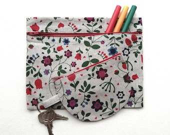 Floral small zip up project bag with coin purse gift set