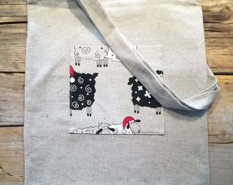 Christmas themed fun linen shopping bags