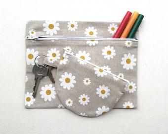 Cute daisy small zip up project bag with coin purse gift set