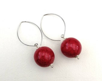 Long red marble earrings