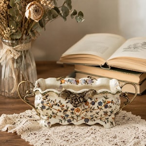 Porcelain Cachepot Planter, French Rococo Jardiniere, Floral Centerpiece Bowl, Bronze Mounted Planter, Victorian Luxury Decor