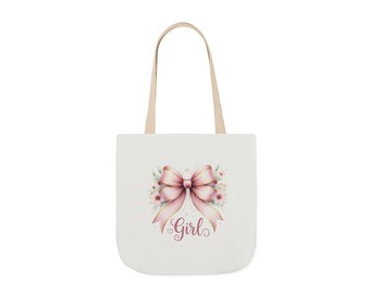 Pink Bow with Floral Accents Girl Canvas Tote